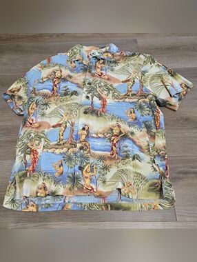 Mens Koko Island Tropical Island Girl Print Short Sleeve Button Down Shirt XXL